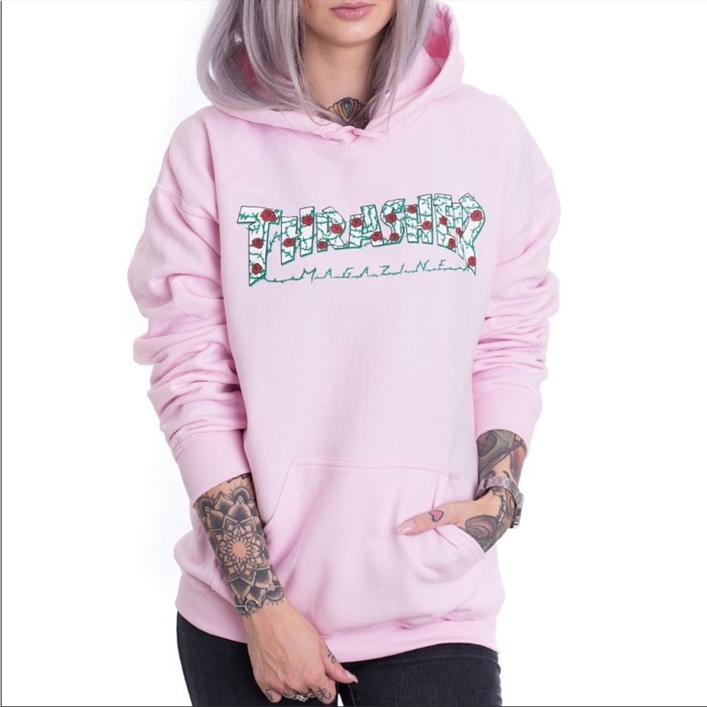 Thrasher Pink Rose Hoodie Small Flawed